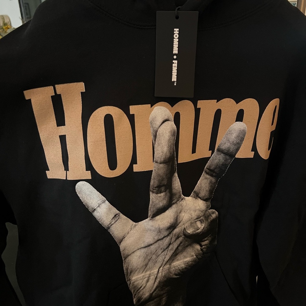 HOMME FEMME TWISTED FINGERS HOODIE BLACK WITH CREAM